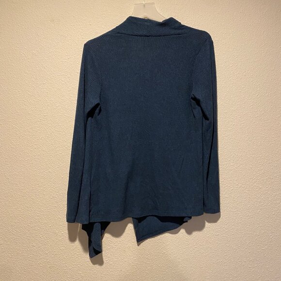 Bobeau Blue Asymmetrical Wrap Cardigan - Petite Medium, One Button Closure - Picture 4 of 4